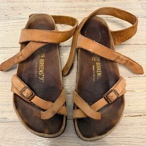 Birkenstock Tan Leather Cross-Strap Sandals